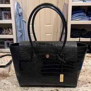 New with tags black leather croc embossed travel /work bag by Brave ENOUGH
